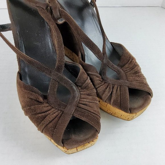Prada Women's Platform Suede Leather Wedge Heels Sandals Shoes Size 39 - Picture 6 of 7